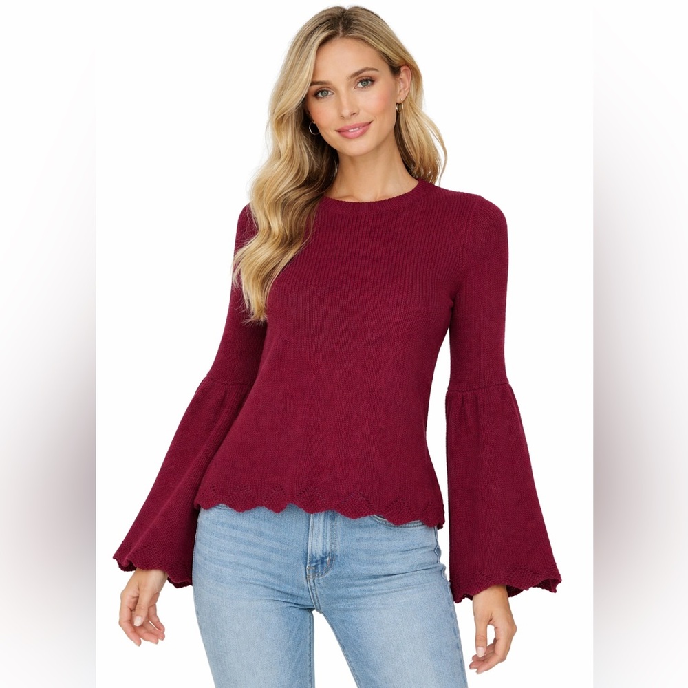 Crown & Ivy Burgundy Bell Sleeve Sweater Top size XS